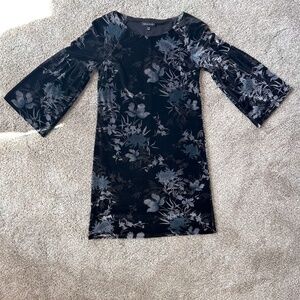 Banana Republic Velvet Velour Stretch Bell Sleeve Dress Floral sz XS